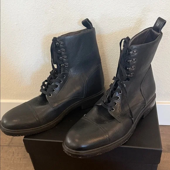 Paul Smith Black Leather Combat Boots - Picture 3 of 5